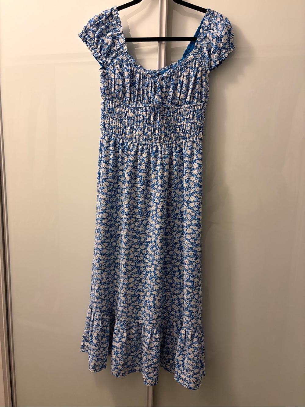 Heartloom Blue and White Floral Smocked Midi Dress